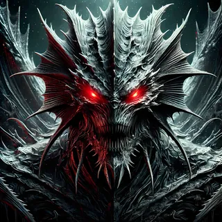 Spiked, dragon-like beast with red eyes