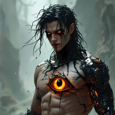 Dark-haired warrior with a glowing eye set in his chest